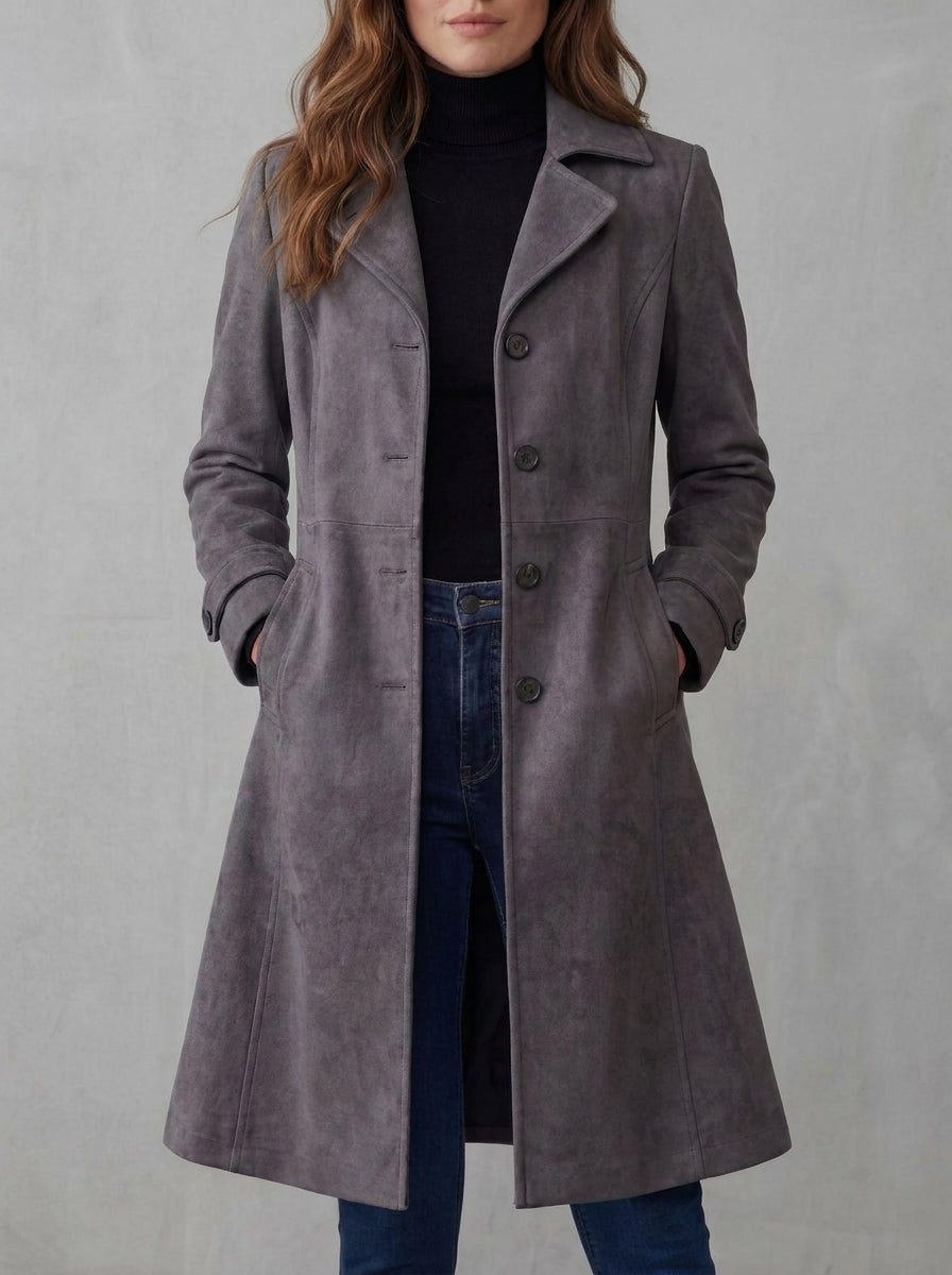 Melovia Teresa - Abrigo de Ante Estilo Vintage – Gris – photo 5