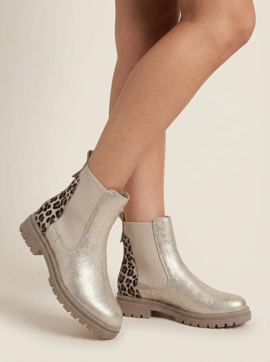 Chelsea | Botas doradas con detalle leopardo