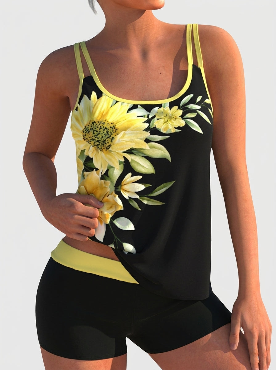 Navarro Granada Flor - Bañador Floral con Short, Efecto Vientre Plano – Amarillo – photo 3