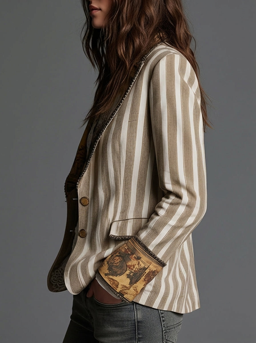 Jeanne Paris Sara ⎸ Blazer Bohemio a Rayas con Cuello Estampado – photo 2