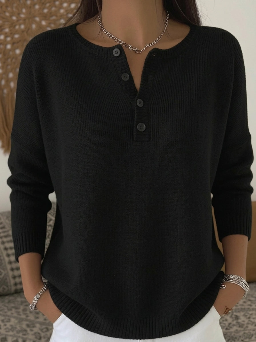Casa Provincial Helena - Jersey de Punto con Botones Henley – Negro – photo 4