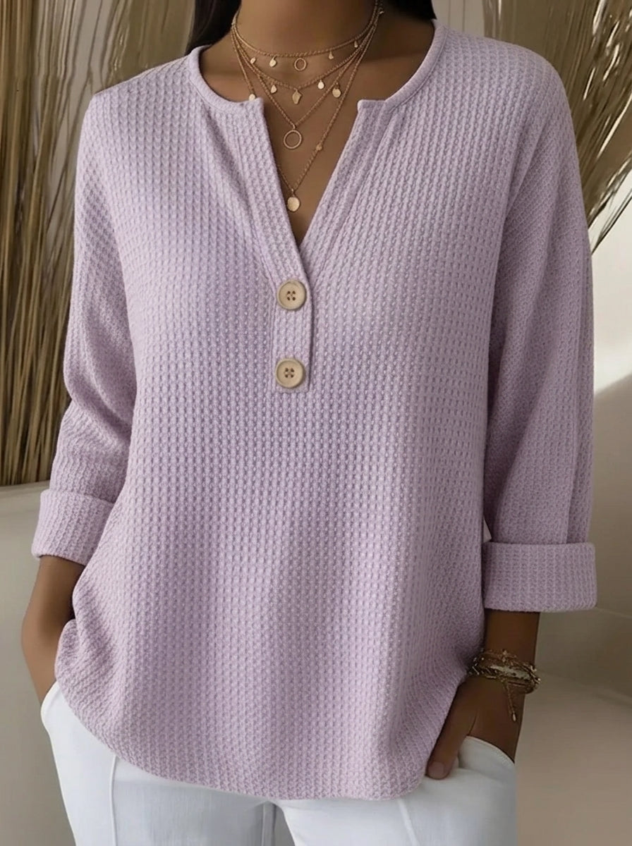 Casa Provincial Lucía - Camiseta Henley Gofrada con Botones – Lila