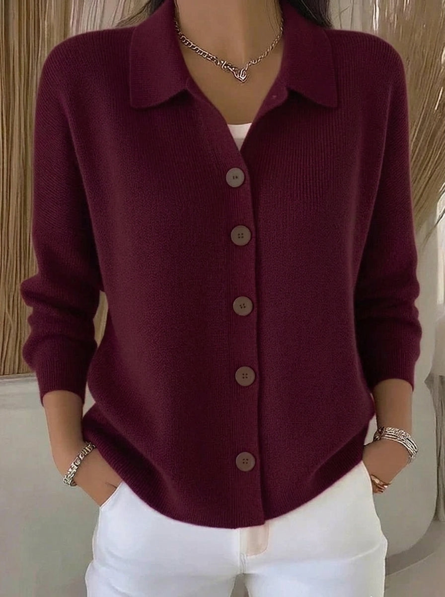 Casa Provincial Josefina - Chaqueta de Punto con Cuello y Botones – Burdeos
