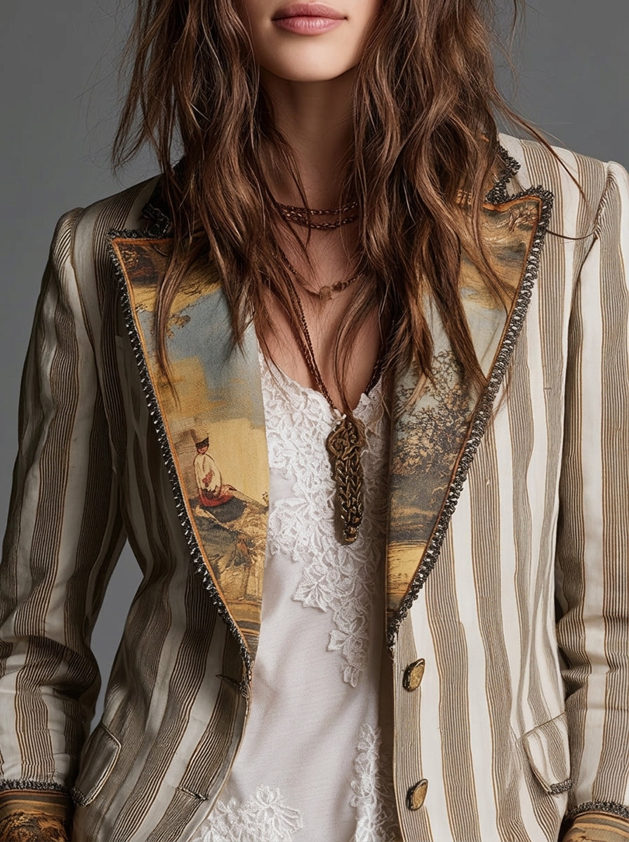 Jeanne Paris Sara ⎸ Blazer Bohemio a Rayas con Cuello Estampado – photo 4