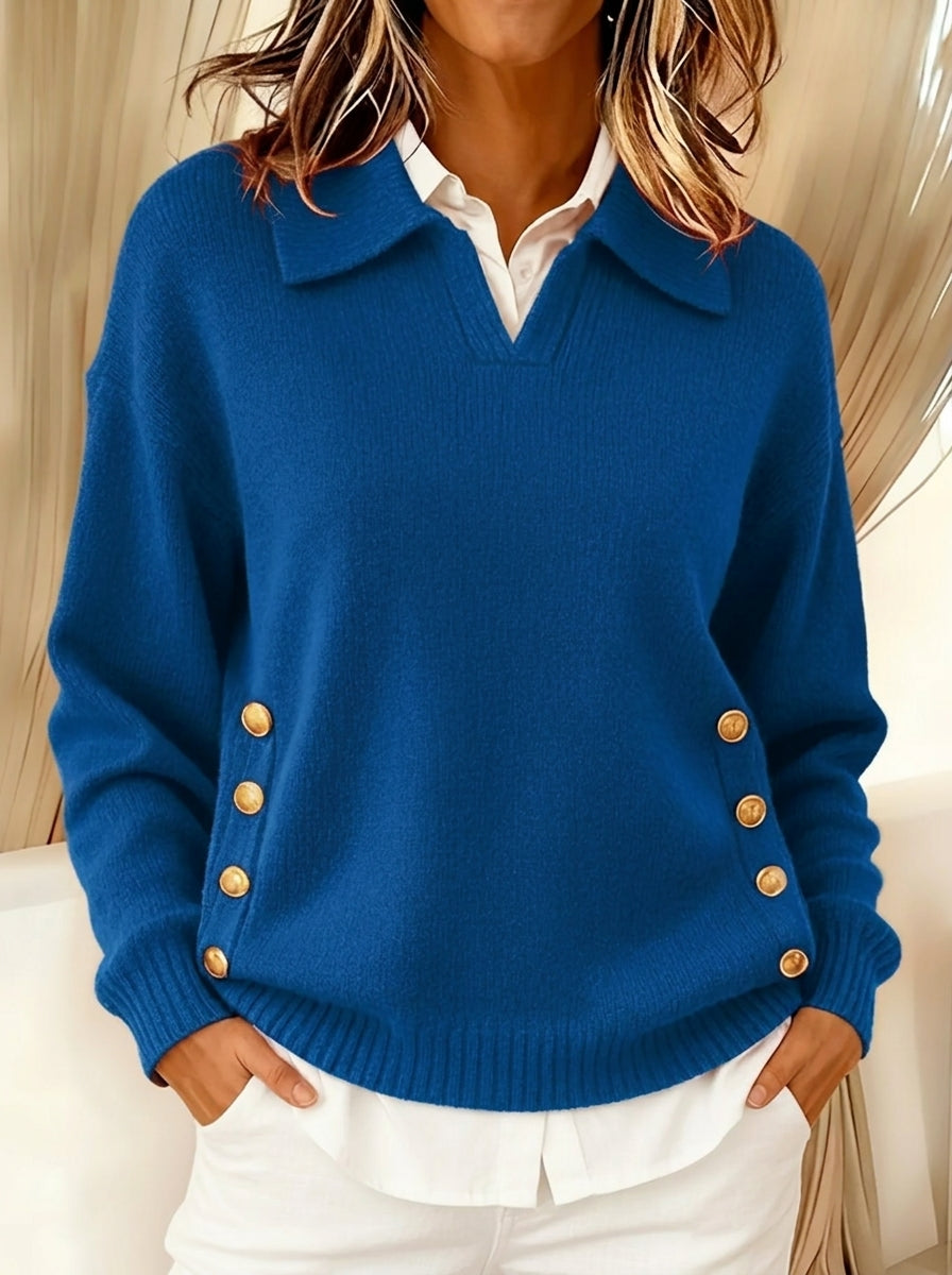 Casa Provincial Vicenta - Jersey con Cuello Polo y Botones – Azul – photo 4