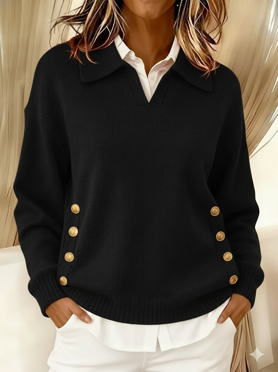 Casa Provincial Vicenta - Jersey con Cuello Polo y Botones – Negro – photo 6