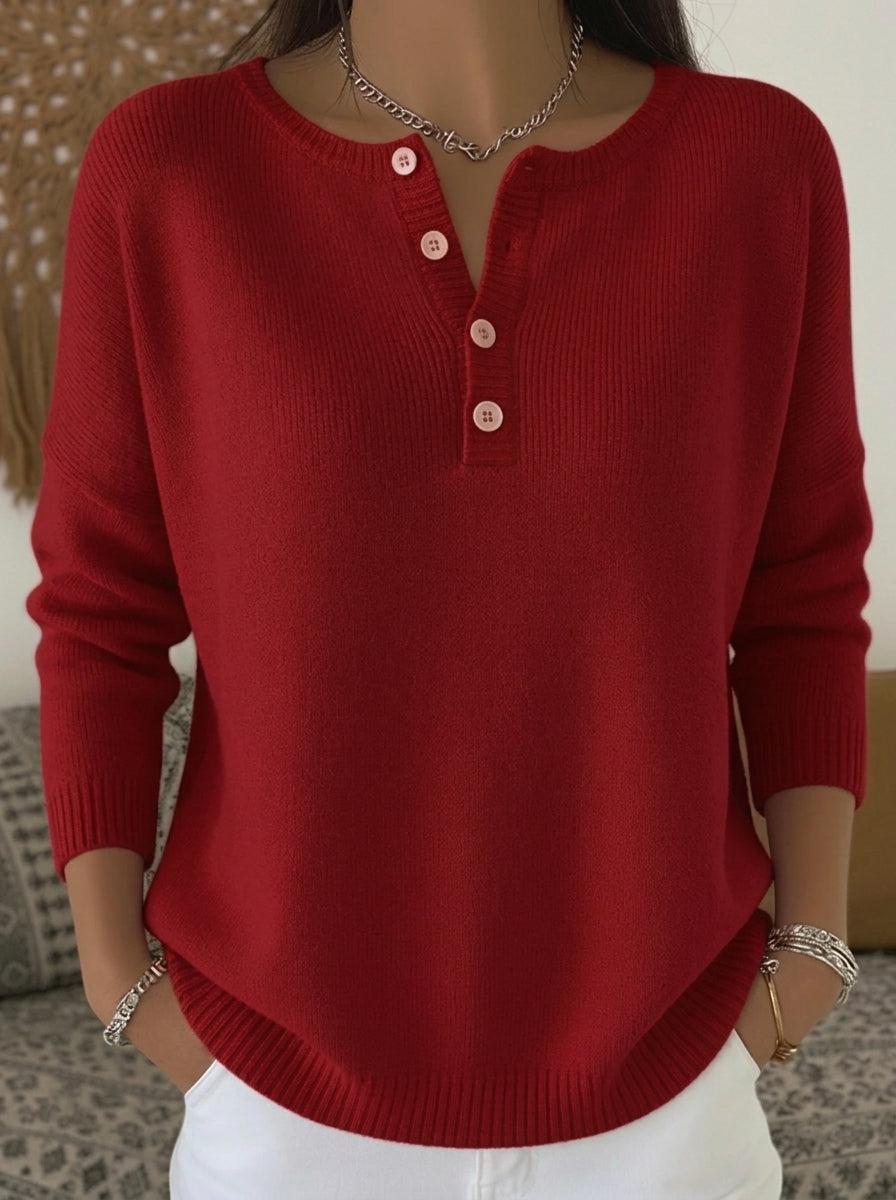 Casa Provincial Helena - Jersey de Punto con Botones Henley – Rojo Intenso – photo 3