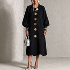 Anamartinezmadrid Victoria | Vestido de Punto Canalé con Botones Dorados – Negro – photo 3