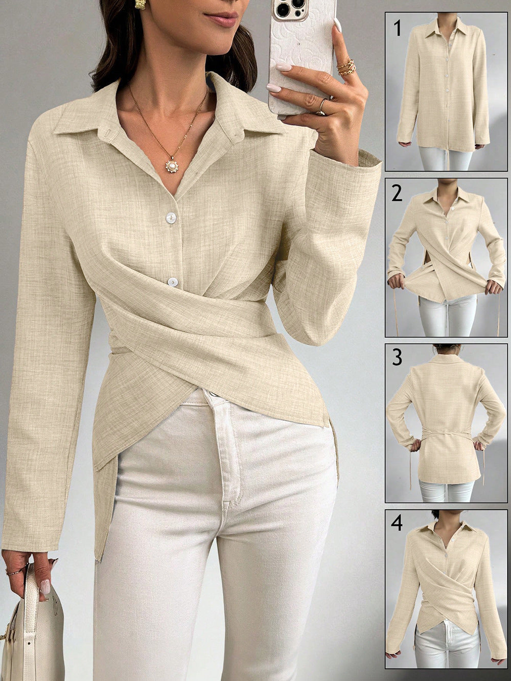 Anamartinezmadrid Julieta | Camisa de Lino Cruzada con Lazada Trasera
