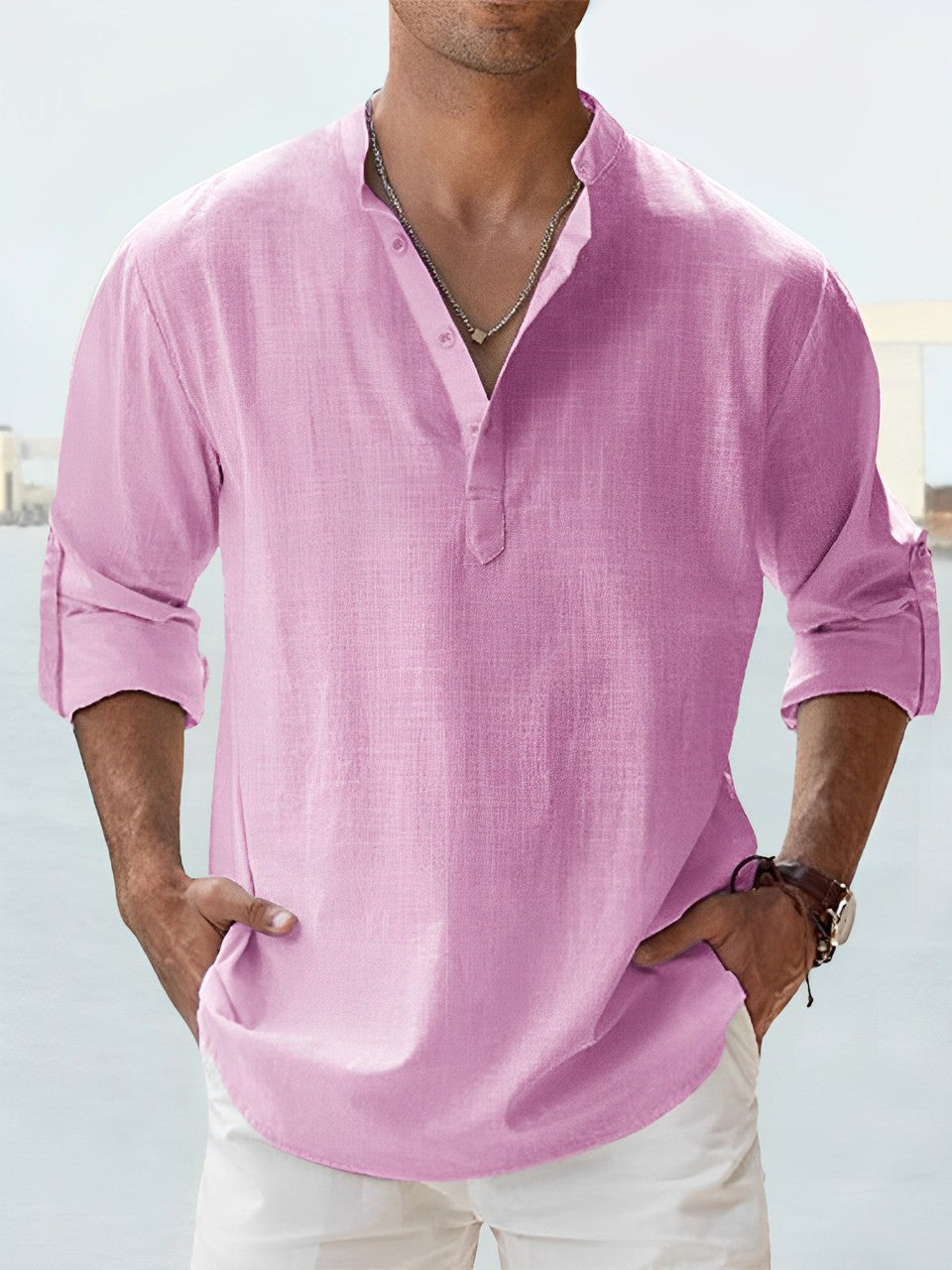 Marina Roca Evan - Camisa elegante de Lino – Rosa – photo 4