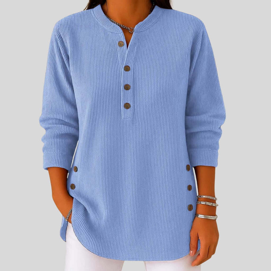 Anamartinezmadrid Ámbar | Jersey de Cuello Redondo con Botones Laterales – Azul