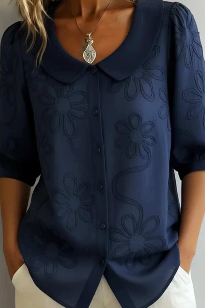 Marina Roca Elegante blusa floral – Azul marino – photo 8