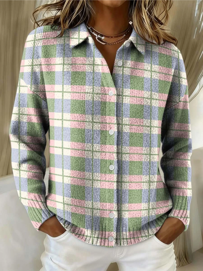 Anamartinezmadrid Magalí | Cárdigan de Cuadros Pastel con Cuello y Botones – Multicolor