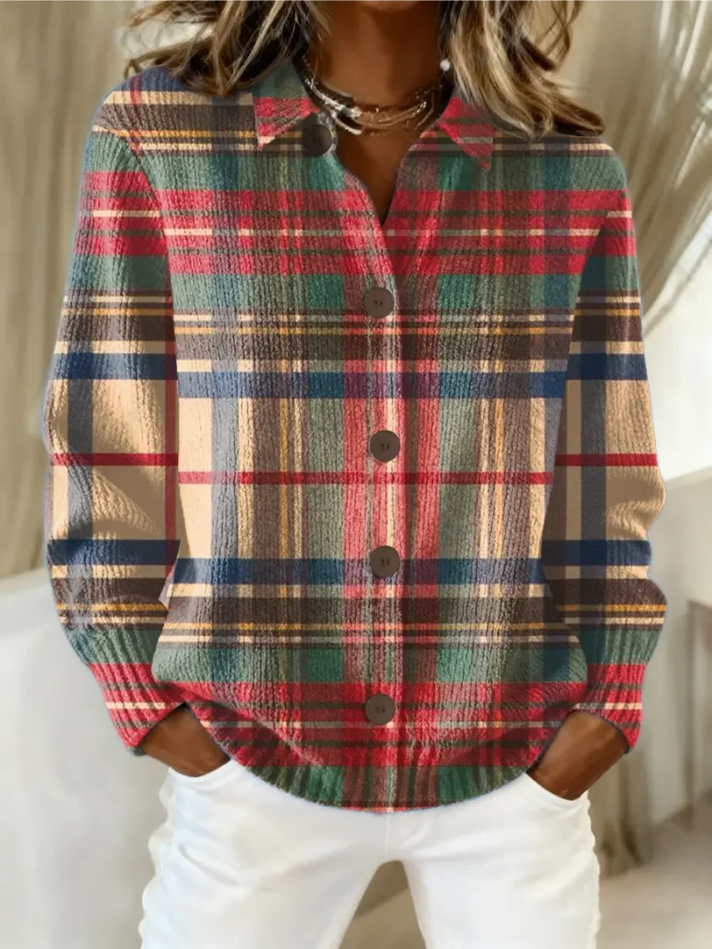 Anamartinezmadrid Candelaria | Cárdigan de Cuadros Escoceses Camel, Rojo y Azul Marino – Multicolor