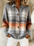 Anamartinezmadrid Zulema | Cárdigan de Cuadros Gris y Naranja Degradado con Cuello Camisero – Multicolor