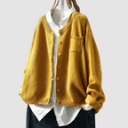 Anamartinezmadrid Belinda | Cárdigan de Punto Texturizado con Bolsillo en el Pecho – Amarillo