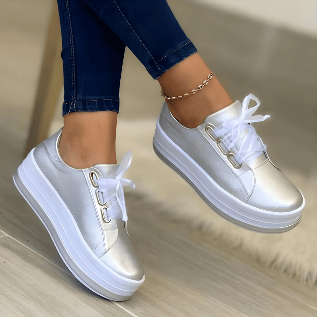 Anamartinezmadrid Aitana | Zapatillas Plataforma Casual Mujer Cordones Ojales Metálicos Suela Alta – Plateado – photo 4
