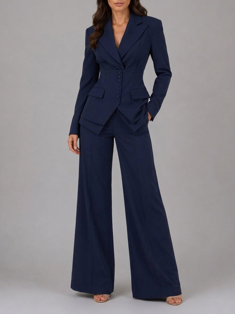 Elena Romanelli Anselma - Conjunto de Dos Piezas con Blazer y Pantalón – Azul Marino