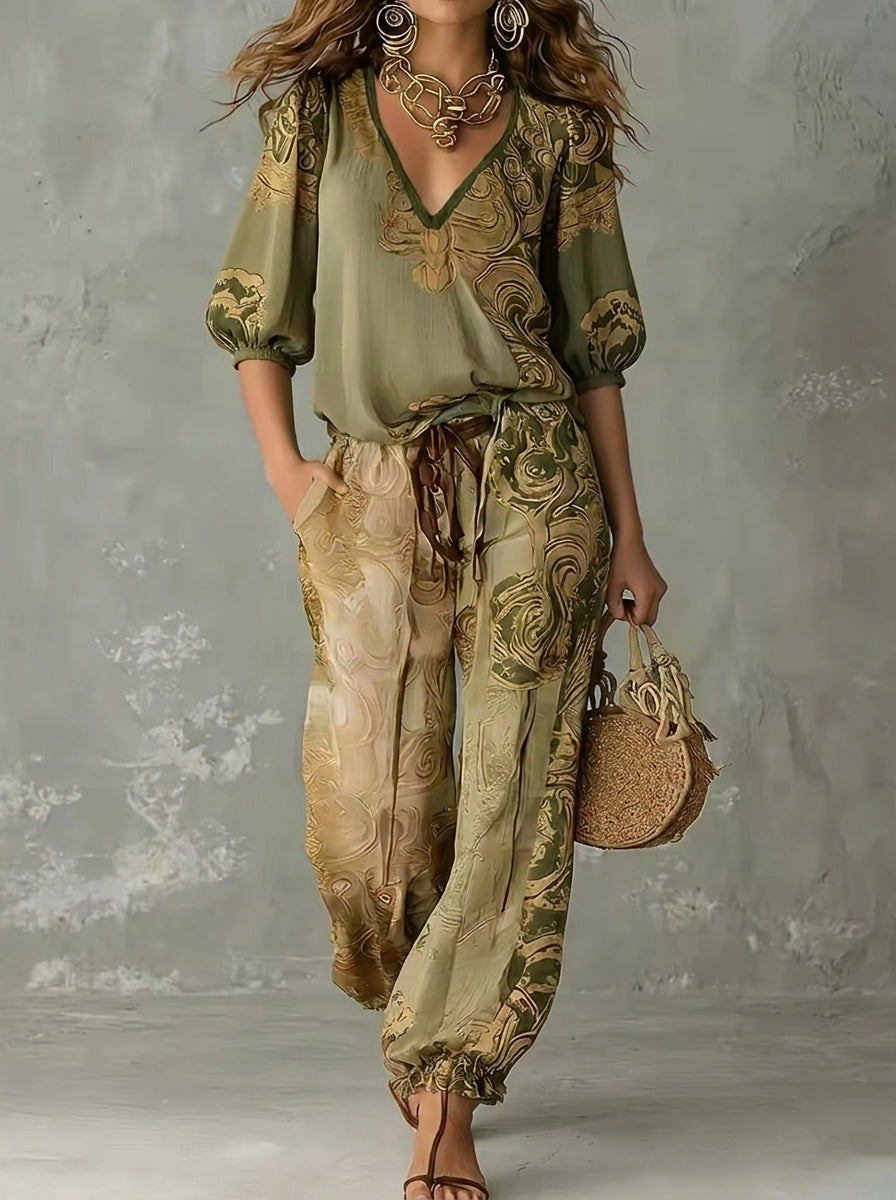 Helena Romero Maribel - Conjunto Elegante con Estampado Bohemio