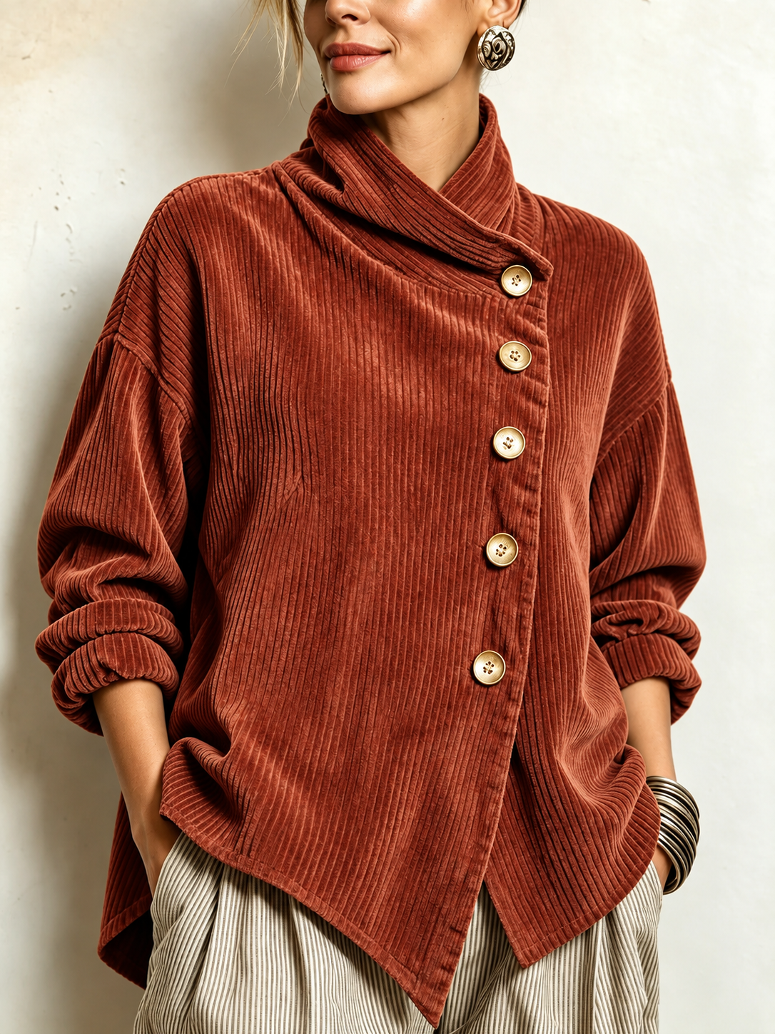Anamartinezmadrid Lorea | Camisa de Pana con Botones en Terracota – Terracota