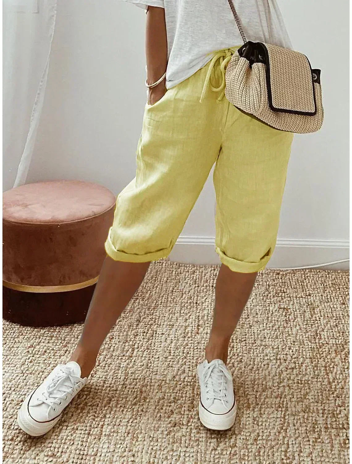 Marina Roca Costero | Pantalones Cortos de Lino Fresco – Amarillo Limón – photo 7