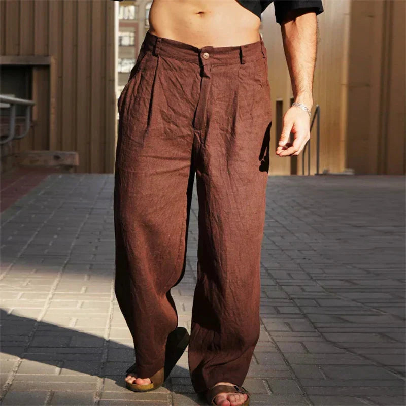 Marina Roca LUCIANO | Pantalón de lino ancho – Marrón – photo 3