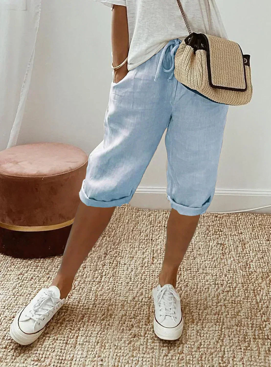 Marina Roca Costero | Pantalones Cortos de Lino Fresco – Azul Cielo – photo 6