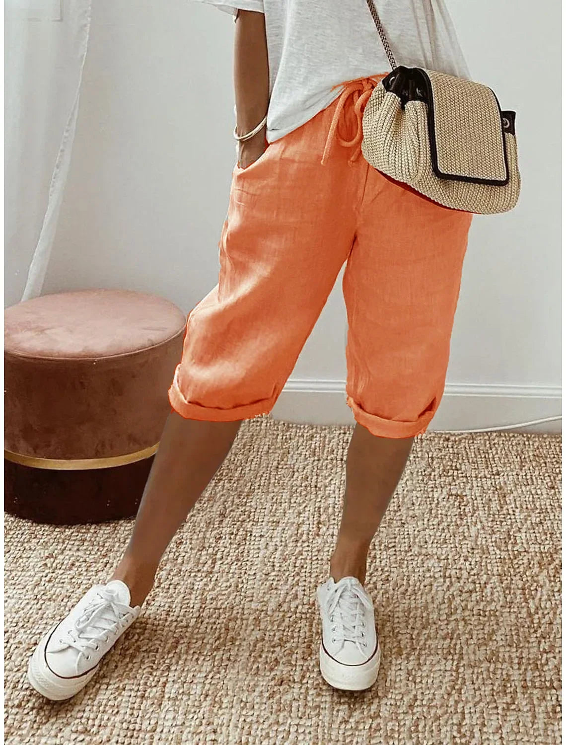 Marina Roca Costero | Pantalones Cortos de Lino Fresco – Rojo Naranja – photo 11
