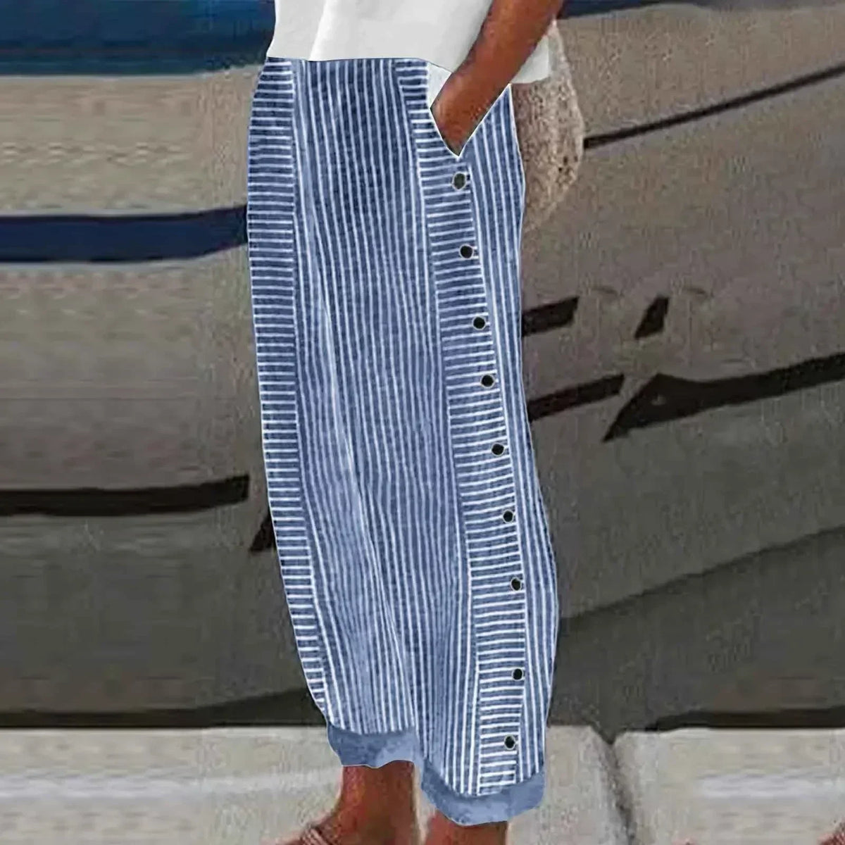 Marina Roca Riviera | Pantalones de Botón Rayados – Azul – photo 4