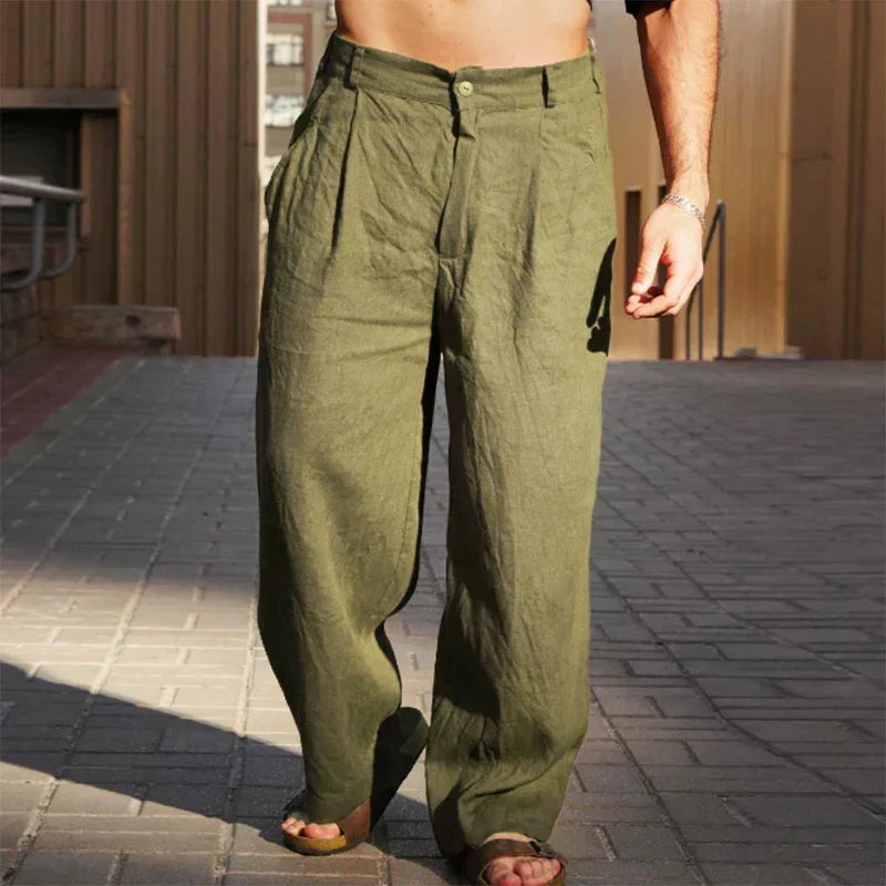 Marina Roca LUCIANO | Pantalón de lino ancho – Verde – photo 5