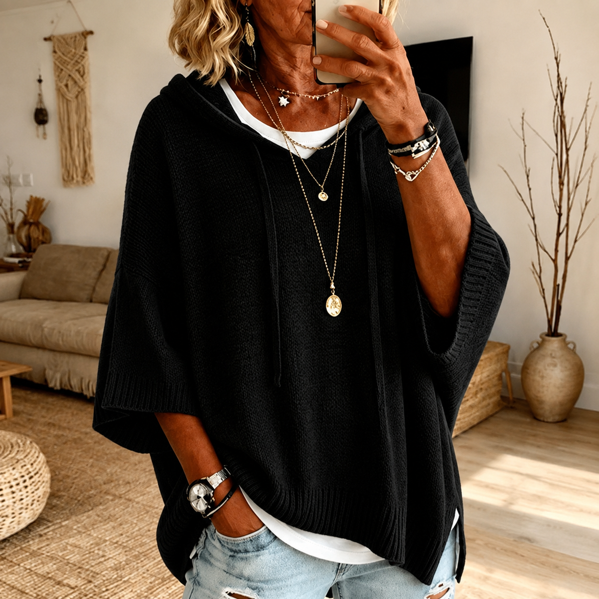 Anamartinezmadrid Sandra | Jersey Poncho con Capucha en Negro