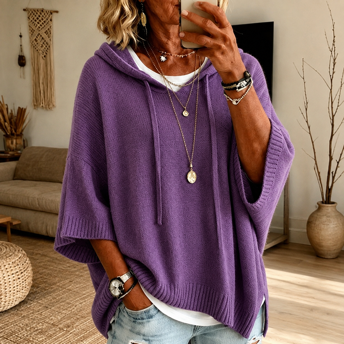 Anamartinezmadrid Eloísa | Jersey Poncho con Capucha en Morado
