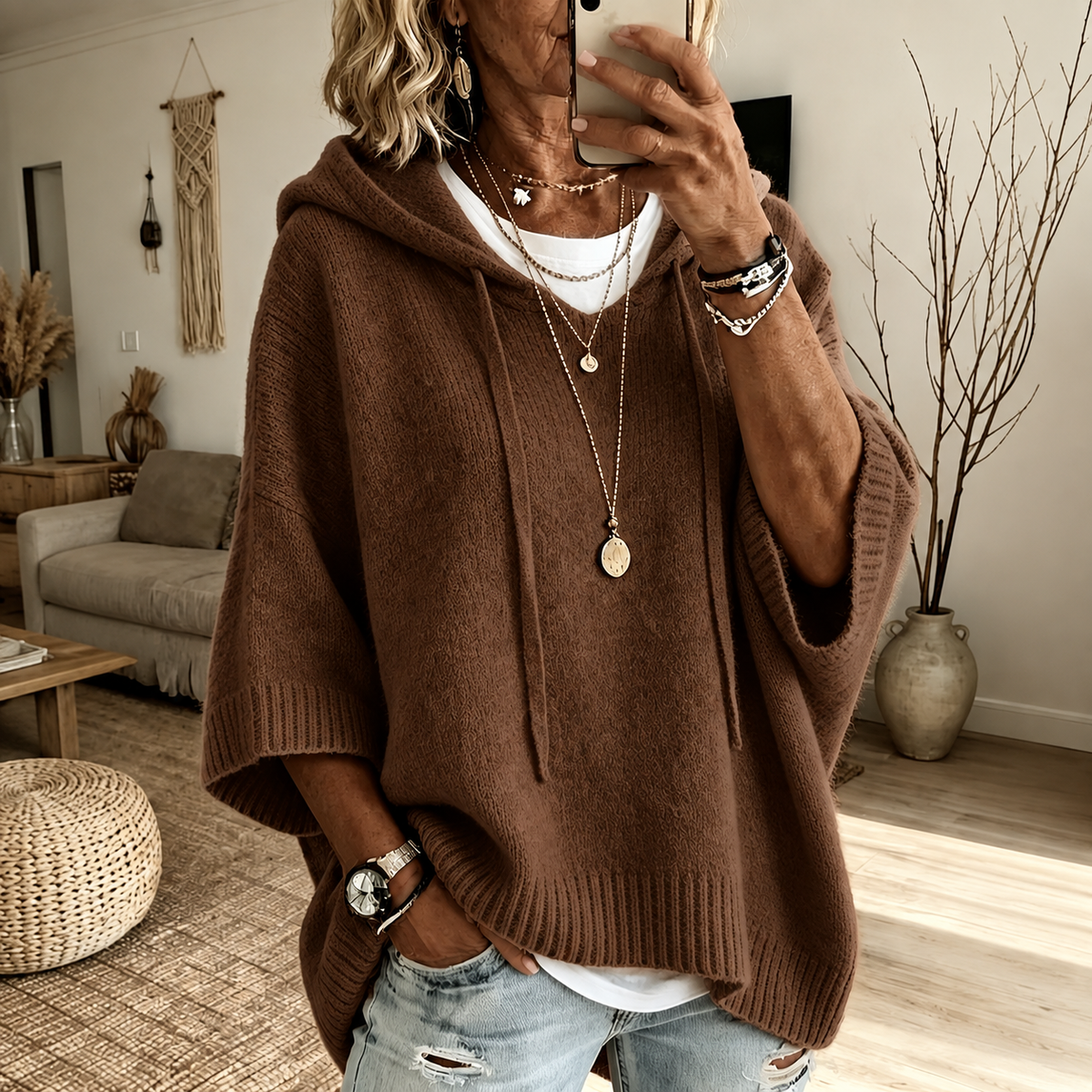 Anamartinezmadrid Luisa | Jersey Poncho con Capucha en Marrón