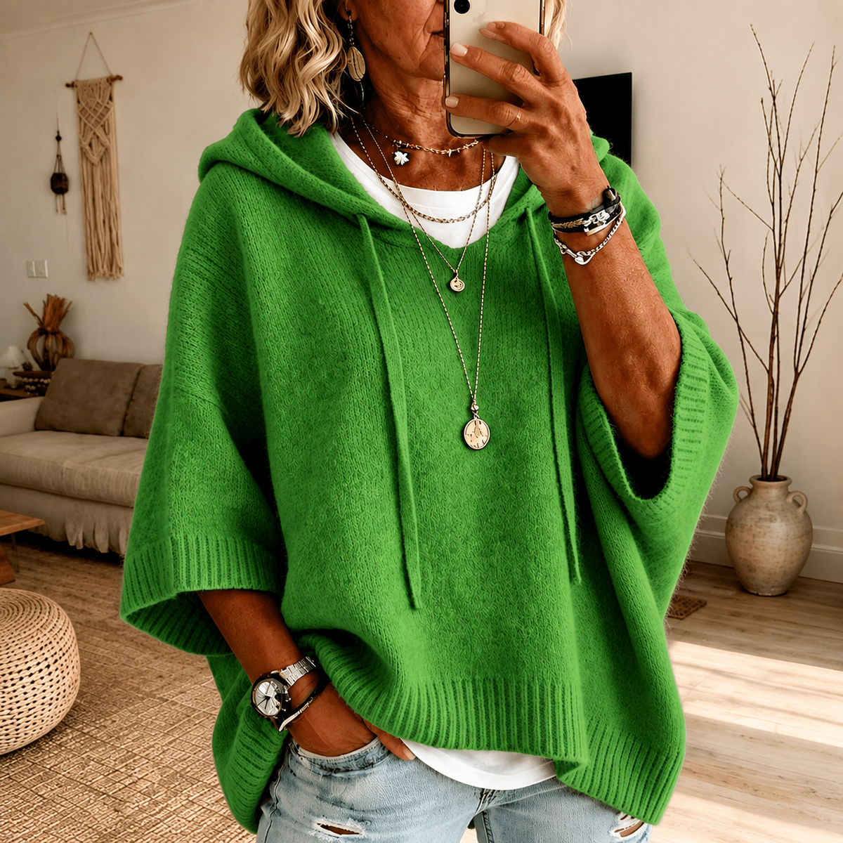 Anamartinezmadrid Martina | Jersey Poncho con Capucha en Verde