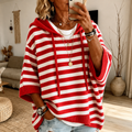Anamartinezmadrid Clotilde | Jersey Poncho de Rayas con Capucha en Rojo