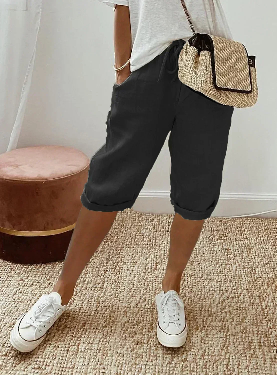 Marina Roca Costero | Pantalones Cortos de Lino Fresco – Negro – photo 12