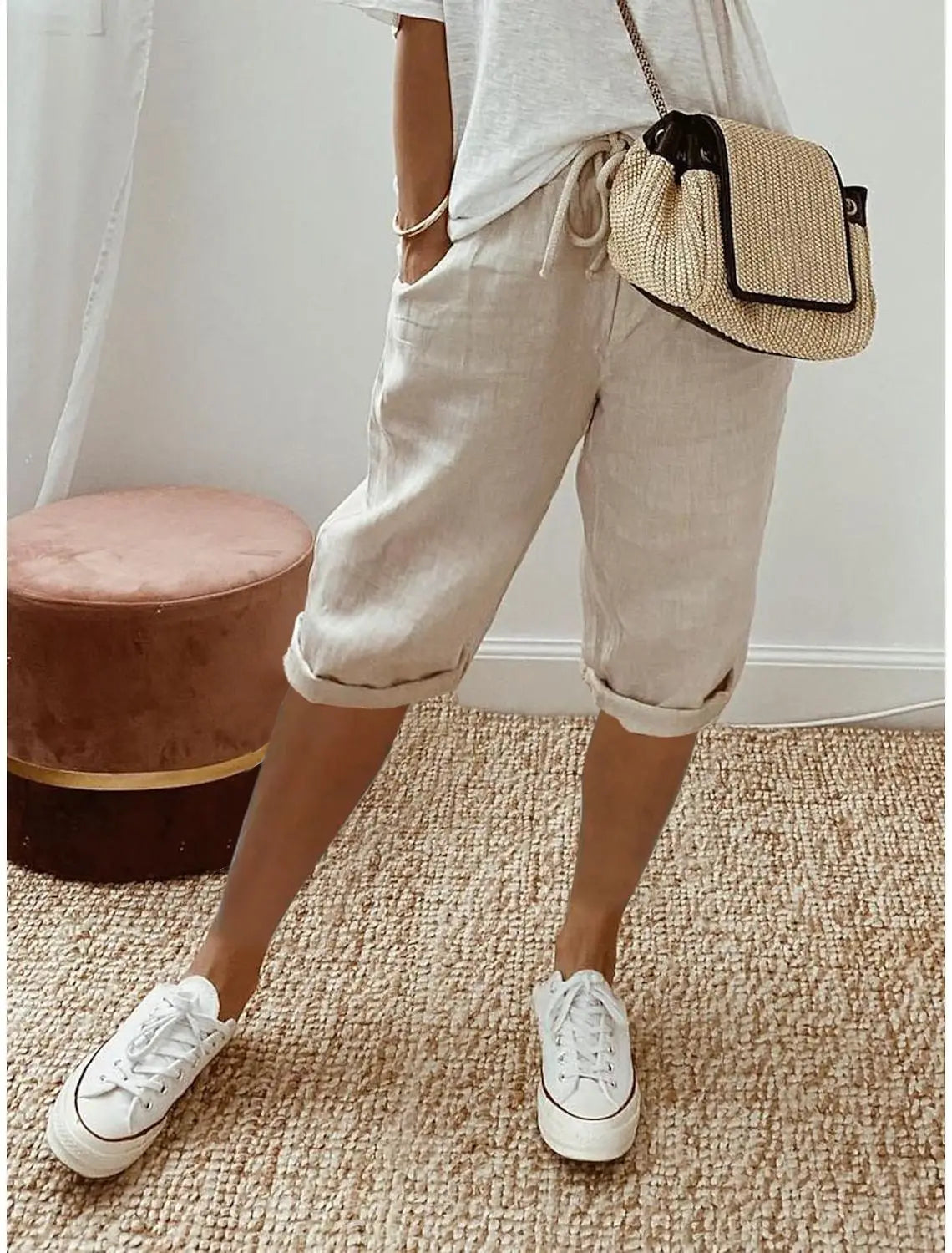 Marina Roca Costero | Pantalones Cortos de Lino Fresco – Caqui – photo 8