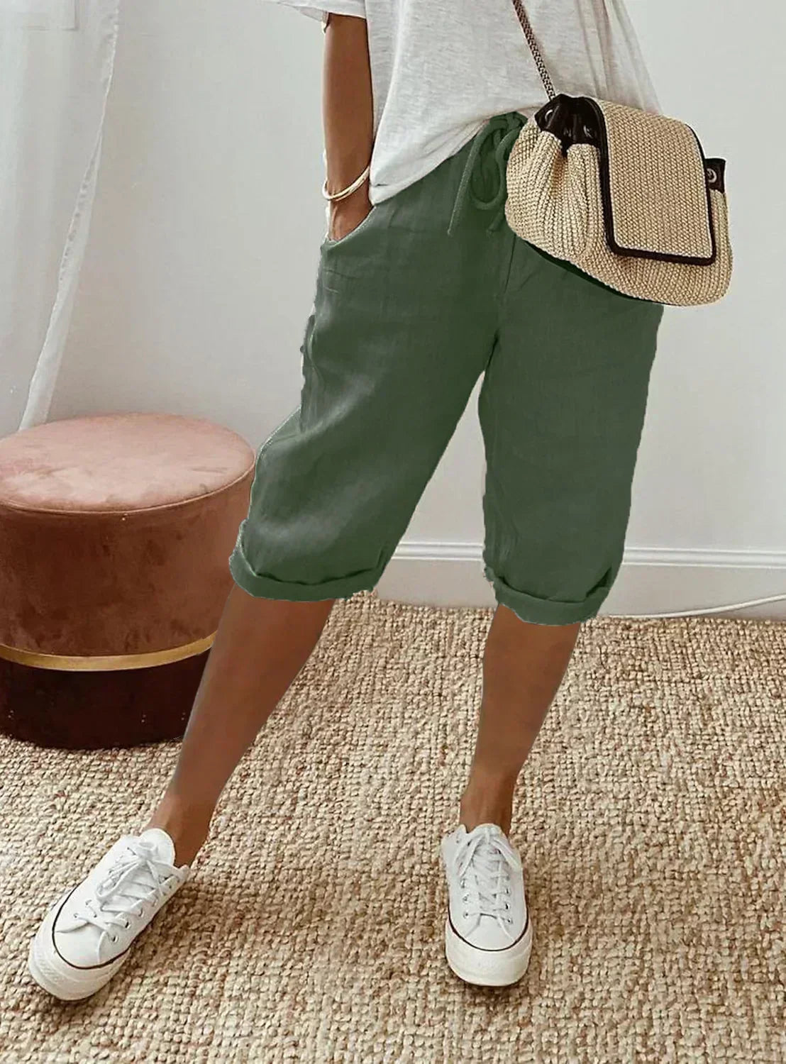 Marina Roca Costero | Pantalones Cortos de Lino Fresco – Verde Militar – photo 10
