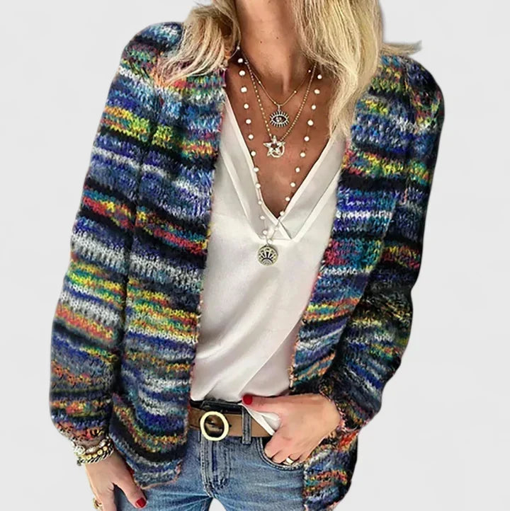 Anamartinezmadrid Nekane | Cárdigan de Punto Jaspeado con Rayas Multicolor – Azul Multicolor – photo 2