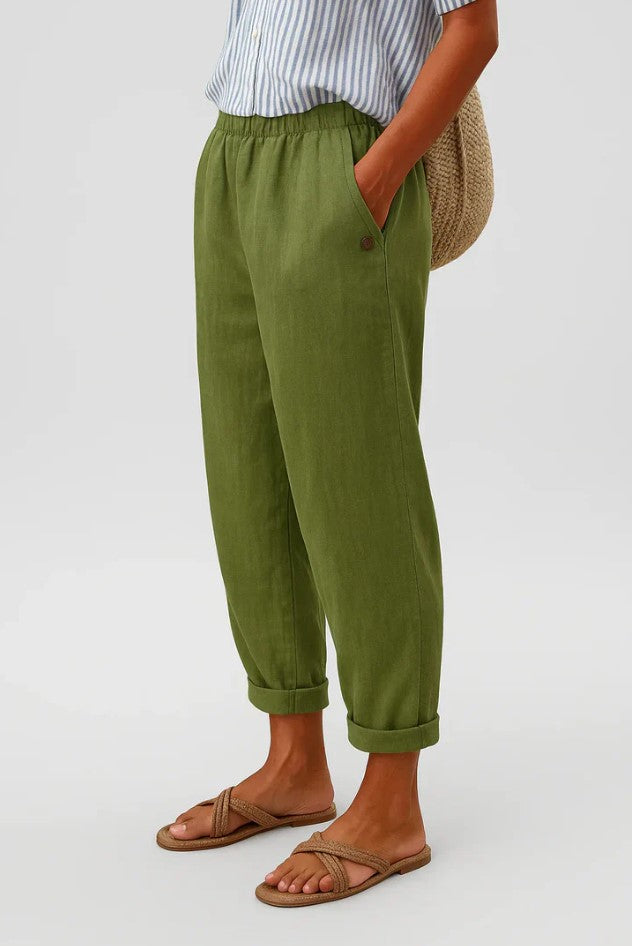 Marina Roca Bonnie | Pantalones de Lino Livianos – Verde Oliva – photo 4