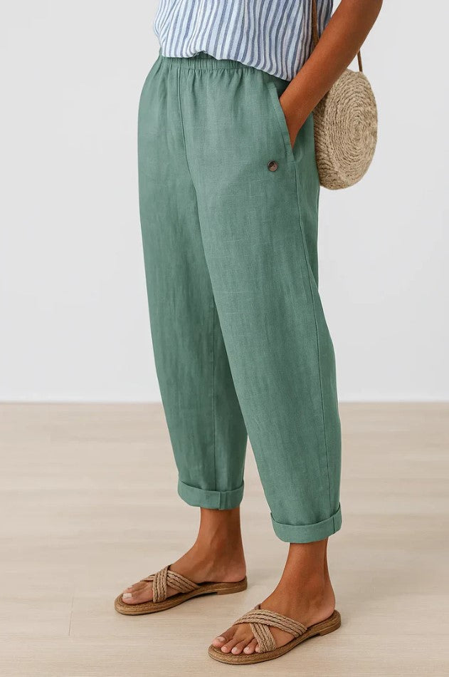 Marina Roca Bonnie | Pantalones de Lino Livianos – Turquesa – photo 6