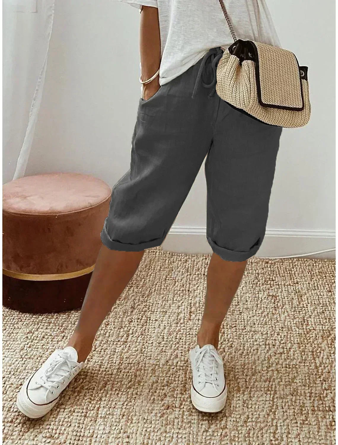 Marina Roca Costero | Pantalones Cortos de Lino Fresco – Gris Oscuro – photo 5