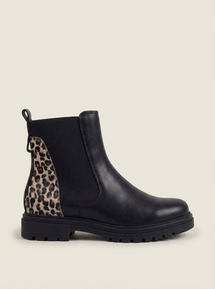 cherystylefashion Chelsea Botas Negras – Detalle Leopardo