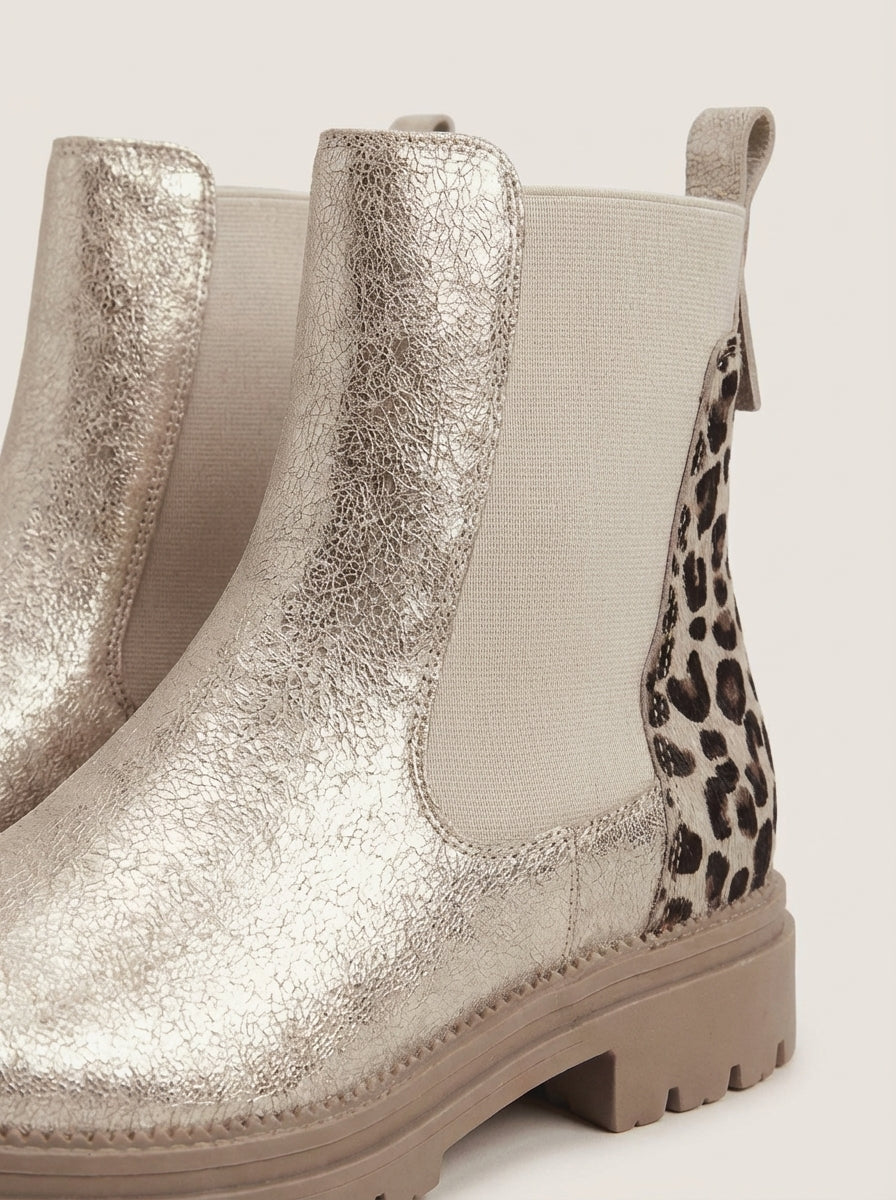 Chelsea | Botas doradas con detalle leopardo