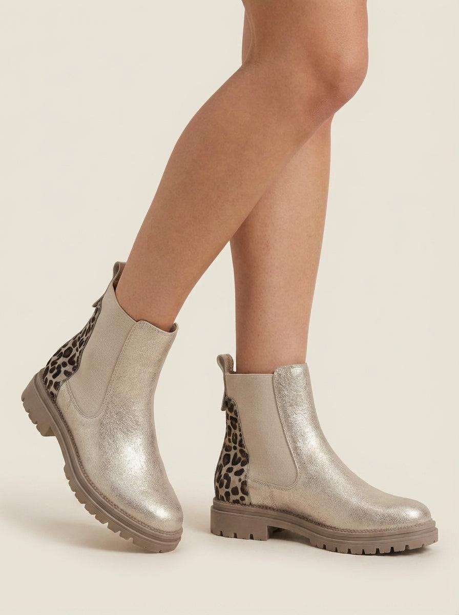 Chelsea | Botas doradas con detalle leopardo