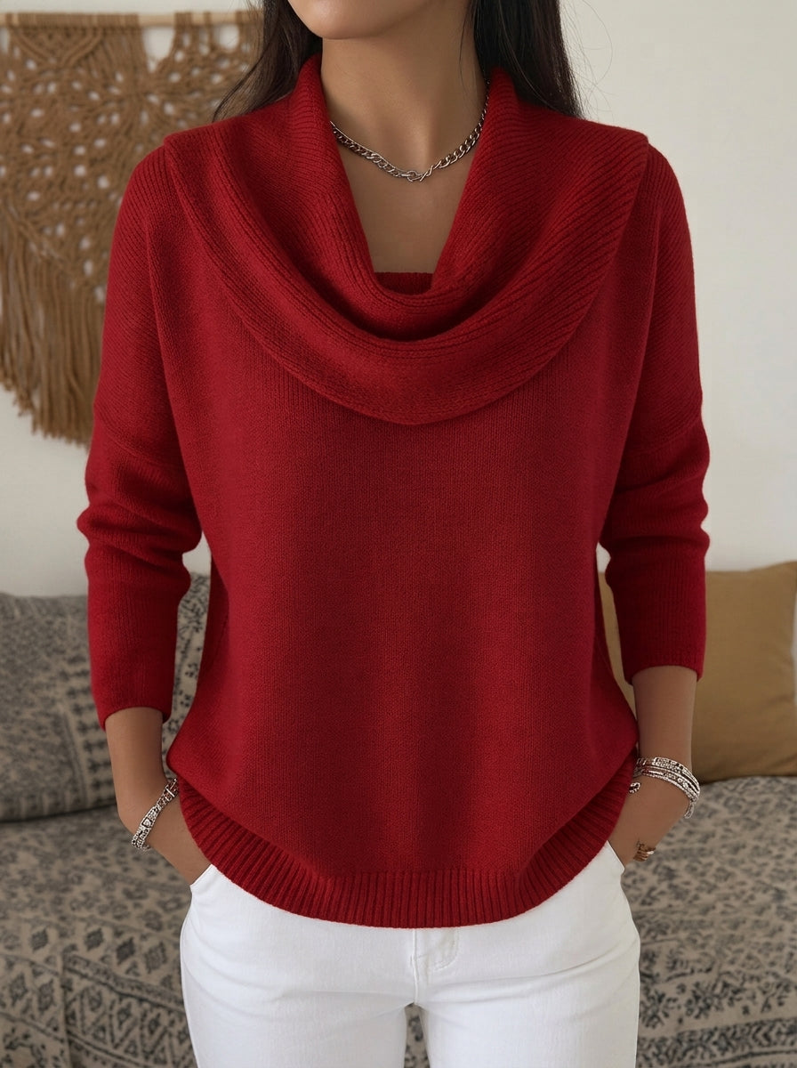 Casa Provincial Julia - Jersey con Cuello Drapeado – Rojo