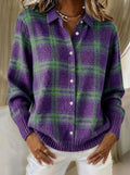 Camilla Ferretti Teresa - Cárdigan de Punto a Cuadros – Violeta Oscuro