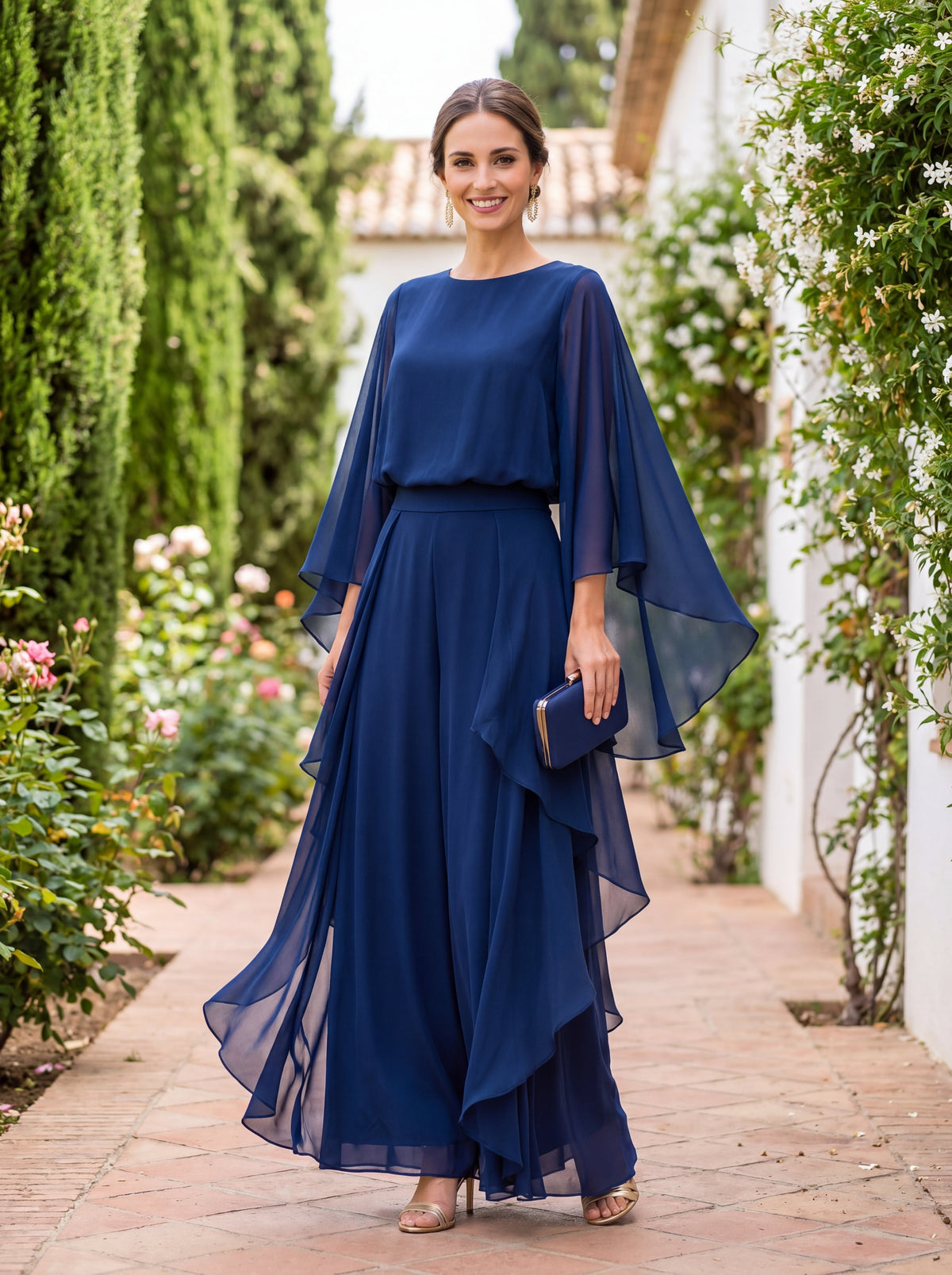 Anamartinezmadrid Lucrecia | Conjunto de Blusa con Manga Capa y Falda de Volantes – Azul – photo 2