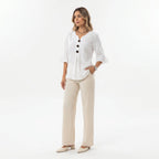 Marina Roca Blusa Inés de algodón-lino lisa con botones de madera y volantes