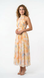 Marina Roca Aura | Vestido estampado con cuello Halter y cintura ajustable
